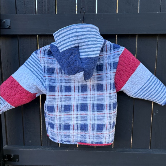 Plaid Red and Blue Kids Hoodie - Picture 3 of 6